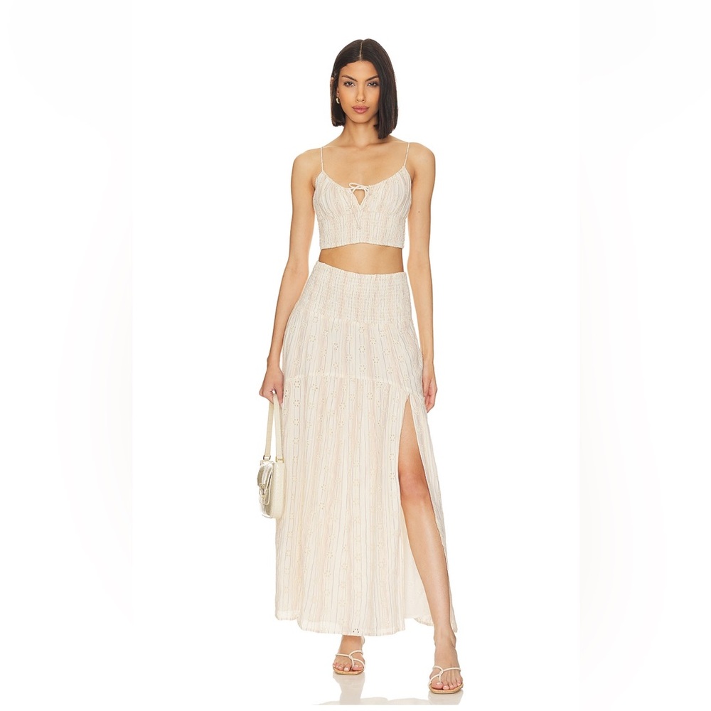 l*space Cream Smocked Maxi Skirt with Side Slit